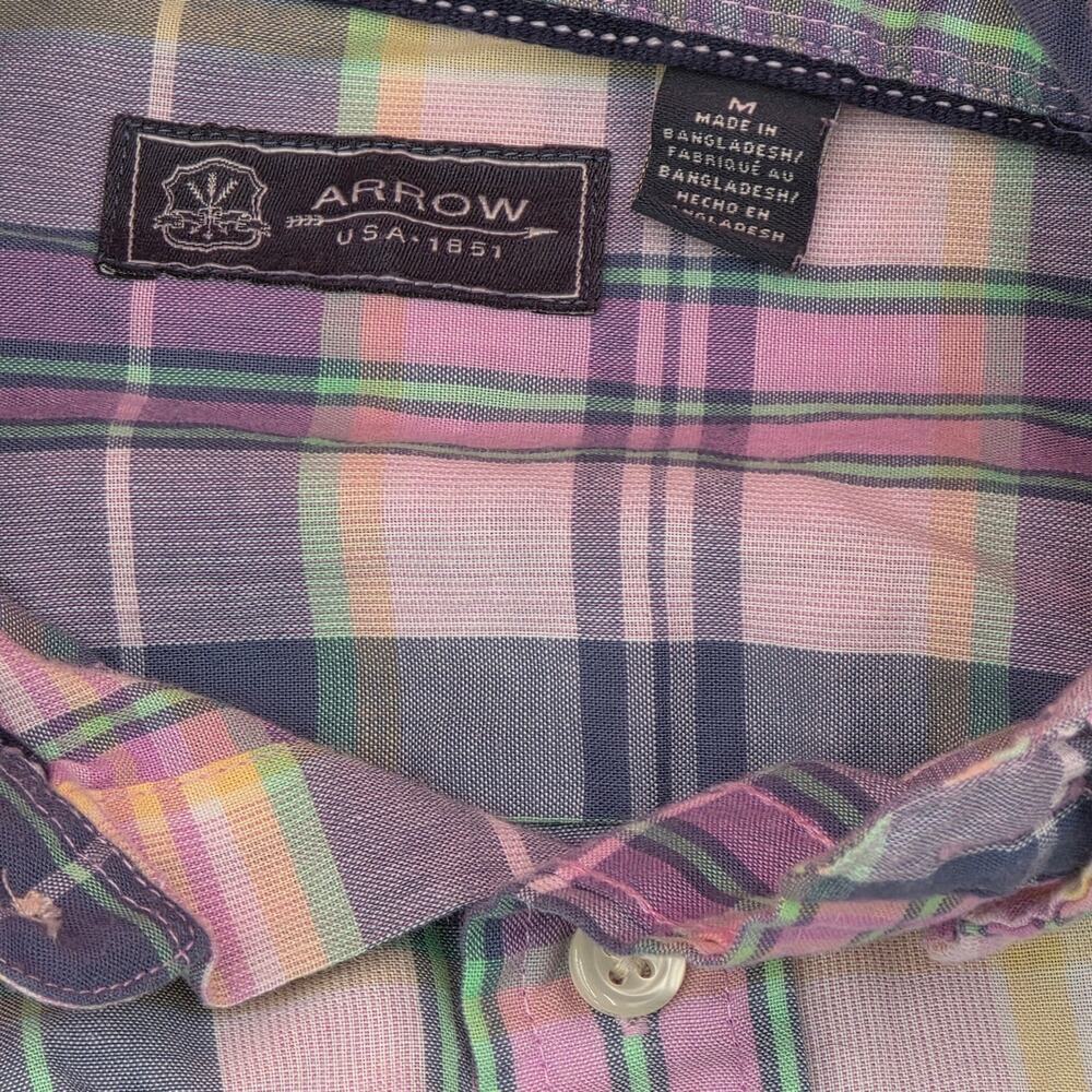 Arrow Men’s Plaid Button-Down Shirt Medium Long Sleeve Multicolor Casual Classic - Picture 2 of 14